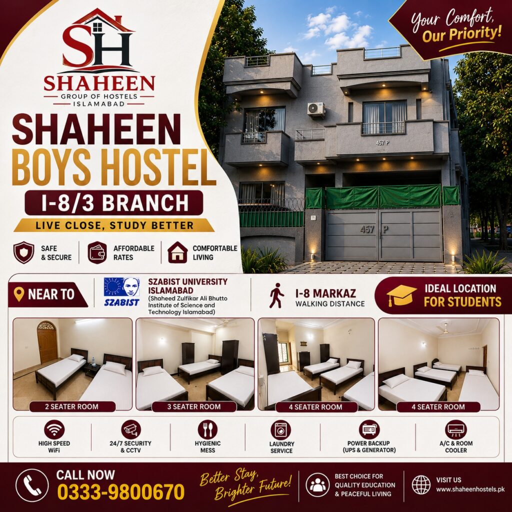Boys Hostel Near SZABIST University Islamabad: I-8/3 Guide